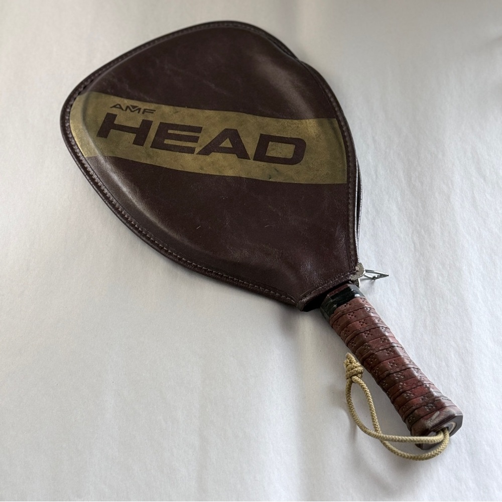 VINTAGE AMF Head Racquetball Sport Racket Real Wood w/ Leather Case
